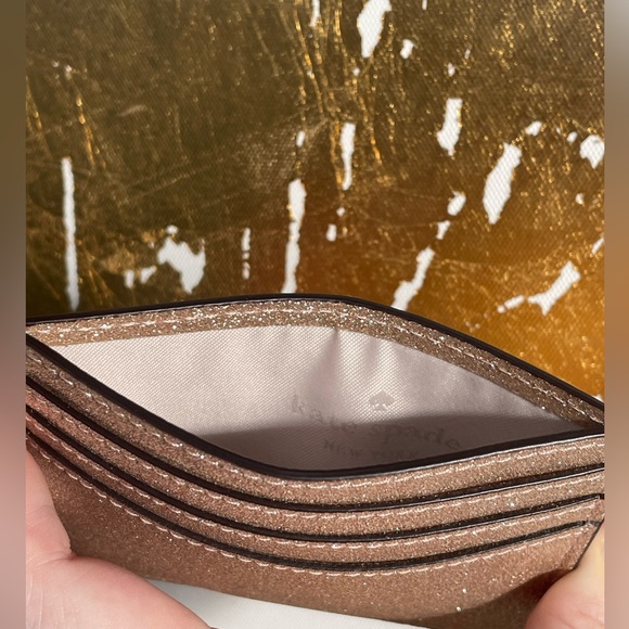 NWT Kate Spade gold glitter card holder in box - Picture 3 of 10